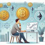 Ilustrasi seorang individu yang merencanakan strategi investasi crypto masa depan, dengan simbol-simbol cryptocurrency dan antarmuka digital di layar.